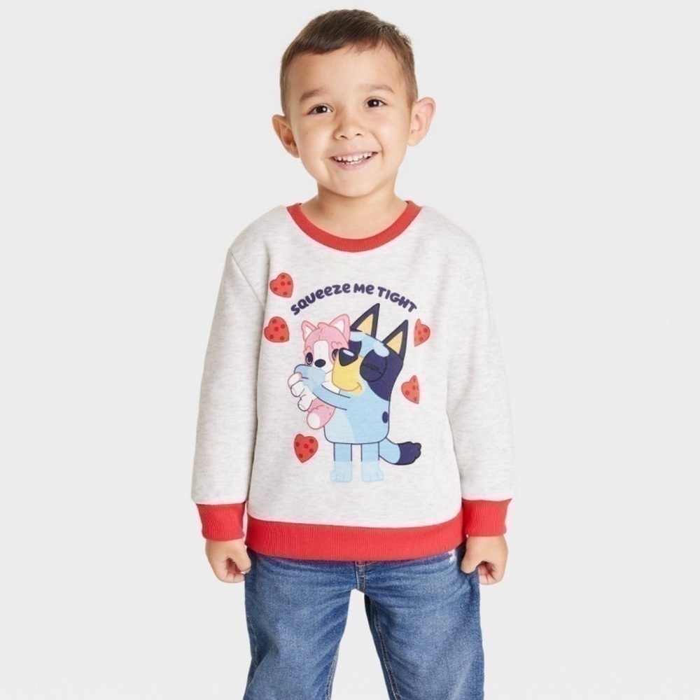 BLUEY Long Sleeve Pullover Sweatshirt Hearts Toddler Boy Girl Valentine’ Day 3T